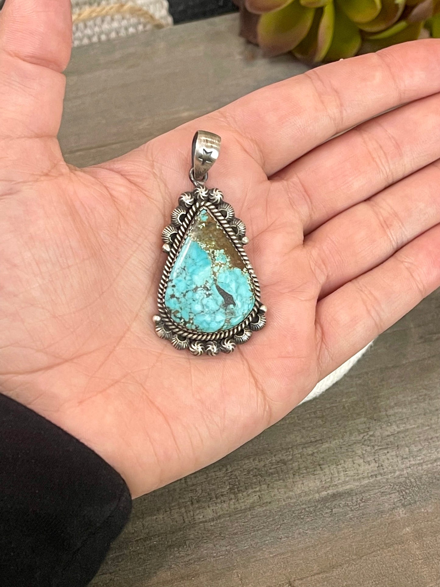 Beautiful Handmade Number 8 Turquoise & Sterling Silver Pendant