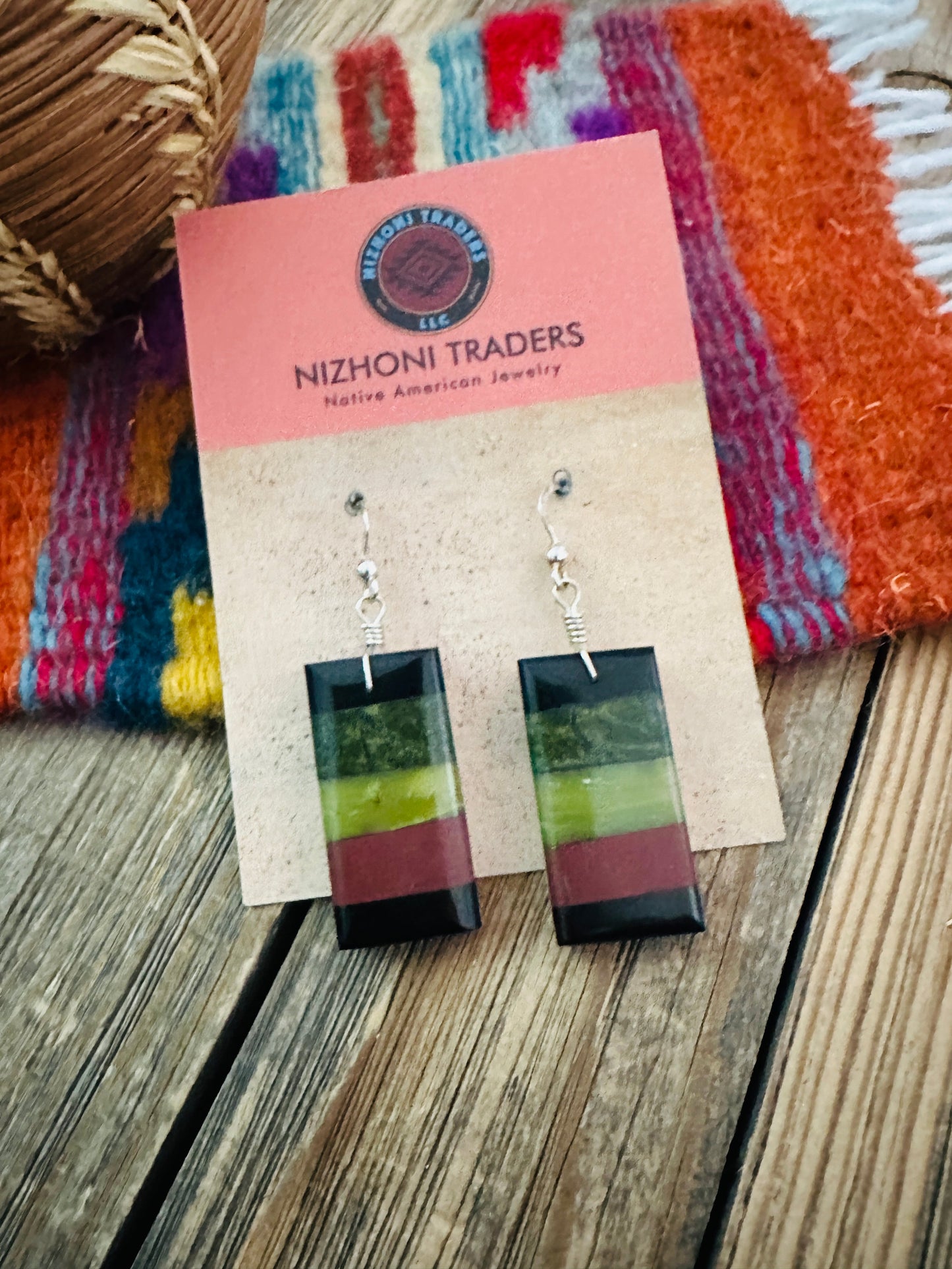 Handcrafted Multi Stone Inlay Slab Dangle Earrings