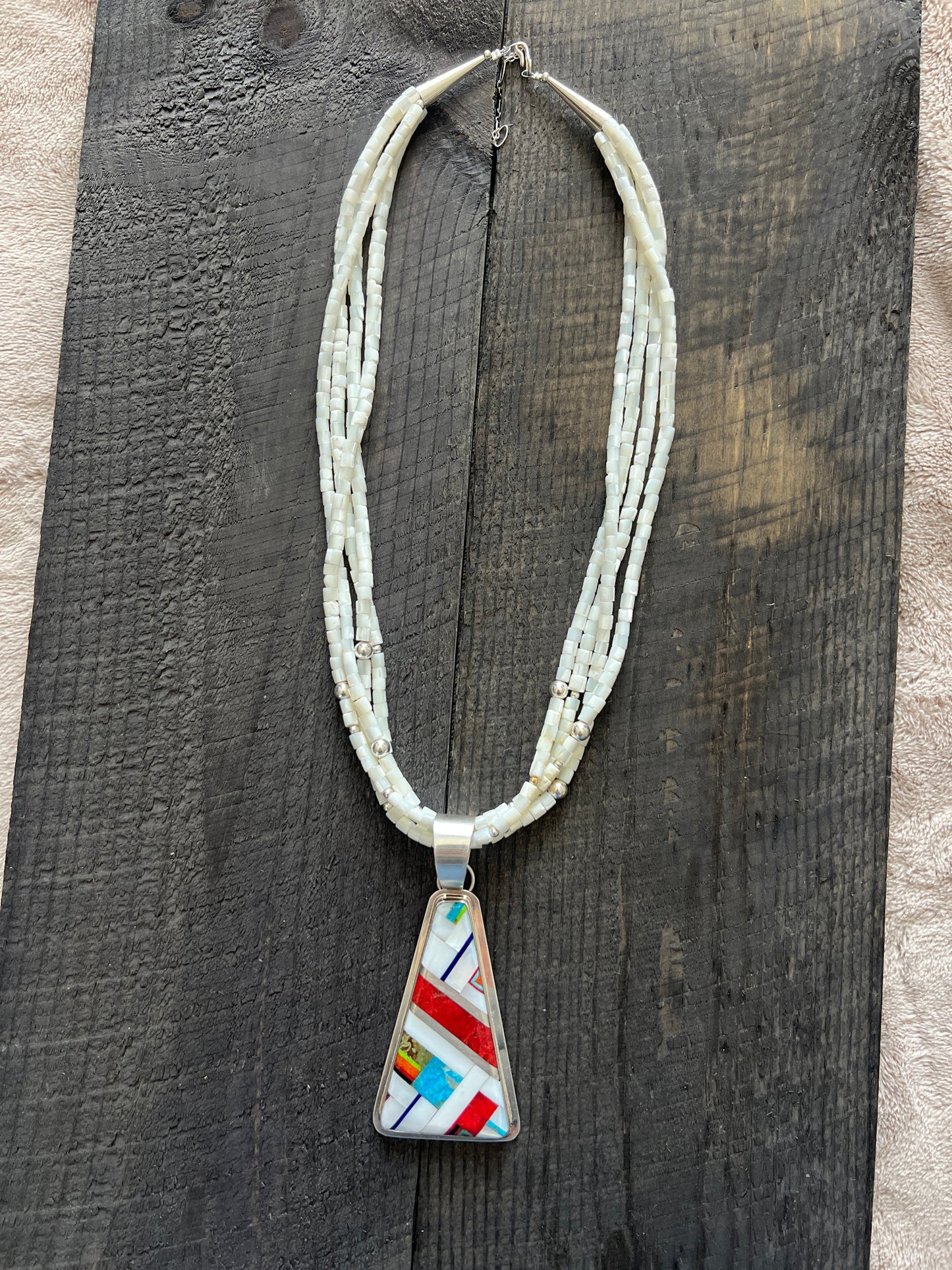 Daniel Coriz Mother Of Pearl Beaded Inlay Necklace