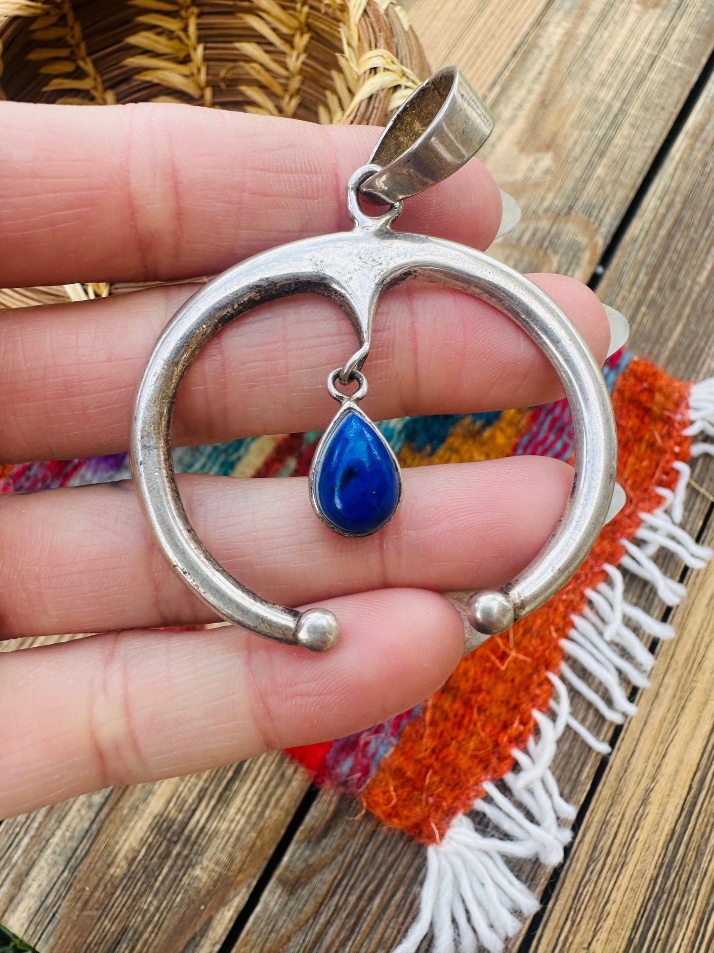 Handcrafted Sterling Silver & Lapis Naja Pendant
