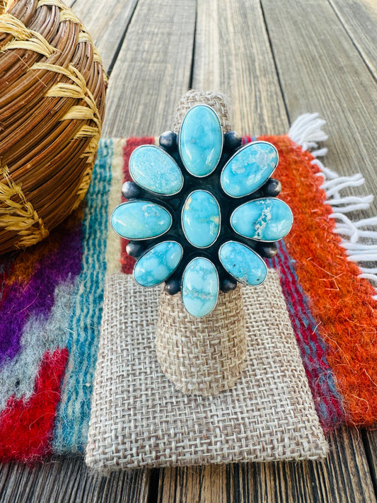 Handcrafted Turquoise & Sterling Silver Cluster Ring Size 5.5 by Paul Livingston