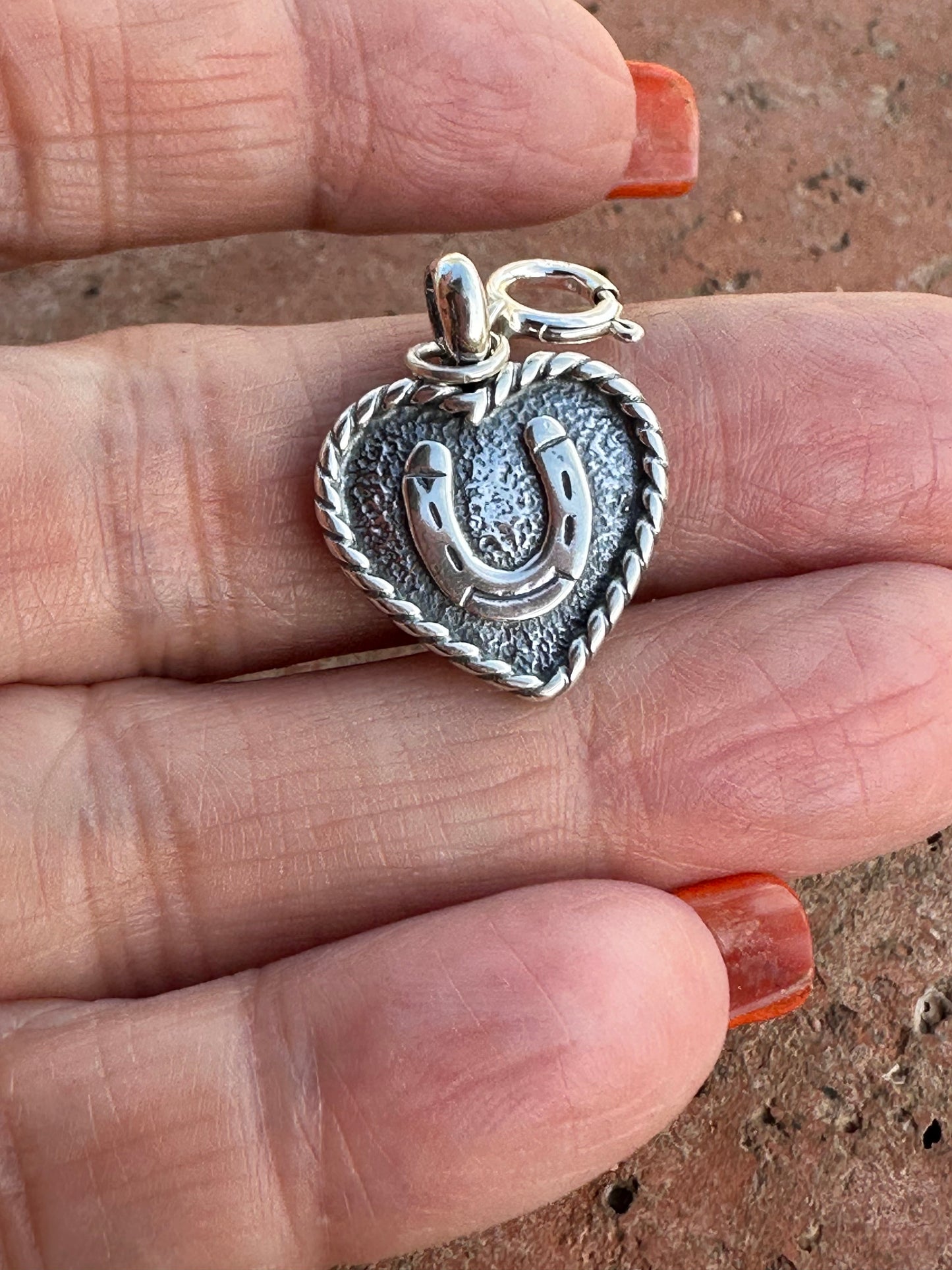Handcrafted Sterling Silver Heart  Horseshoe Charm