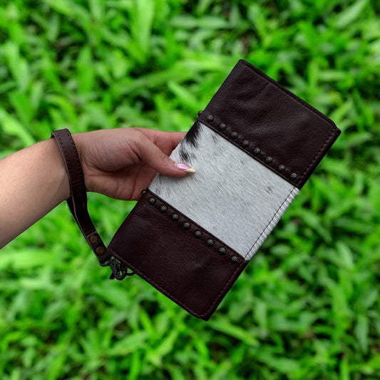 Brown cowhide wristlet