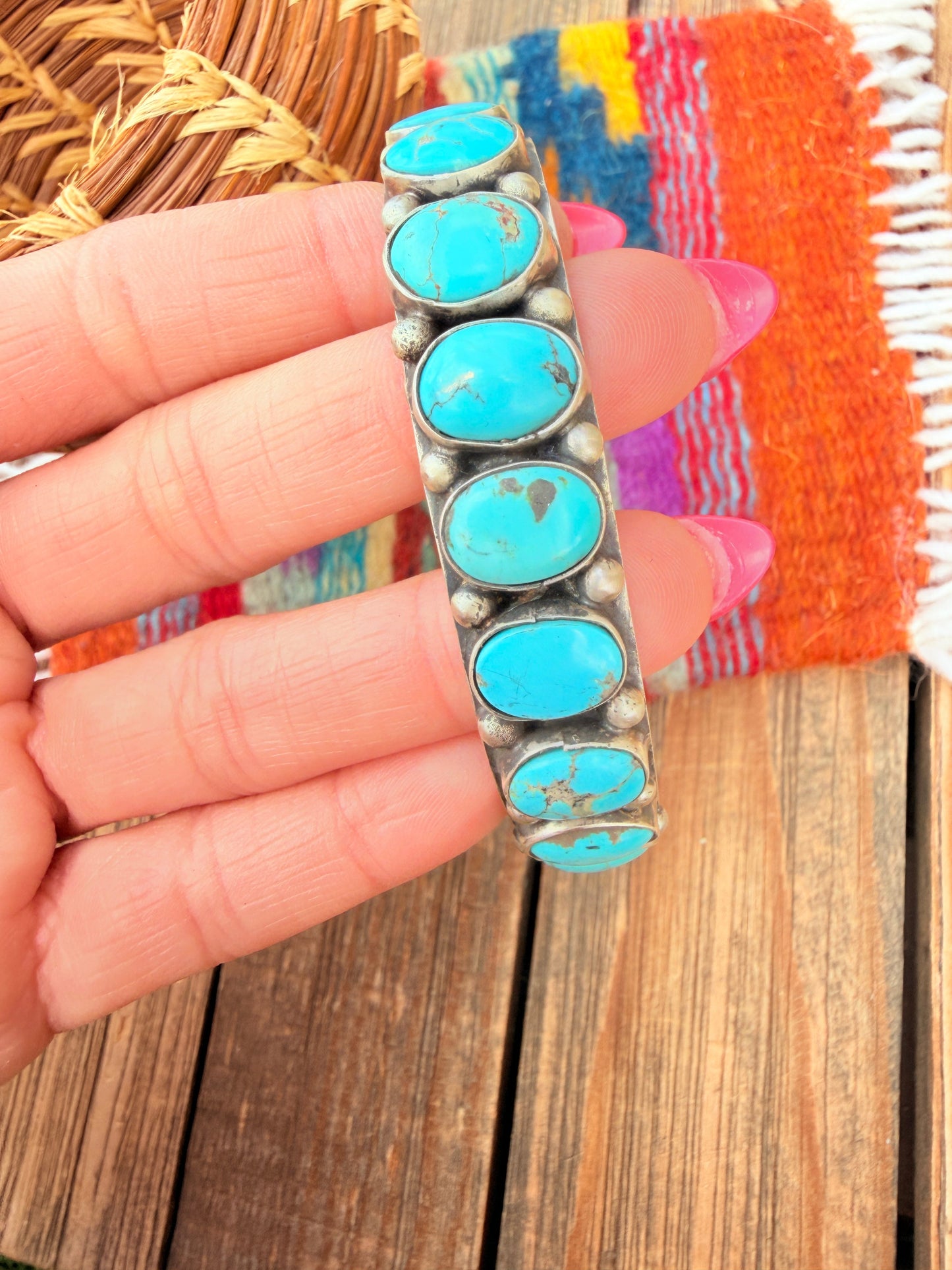 Handcrafted Kingman Turquoise & Sterling Silver Cuff Bracelet by Bobby Johnson