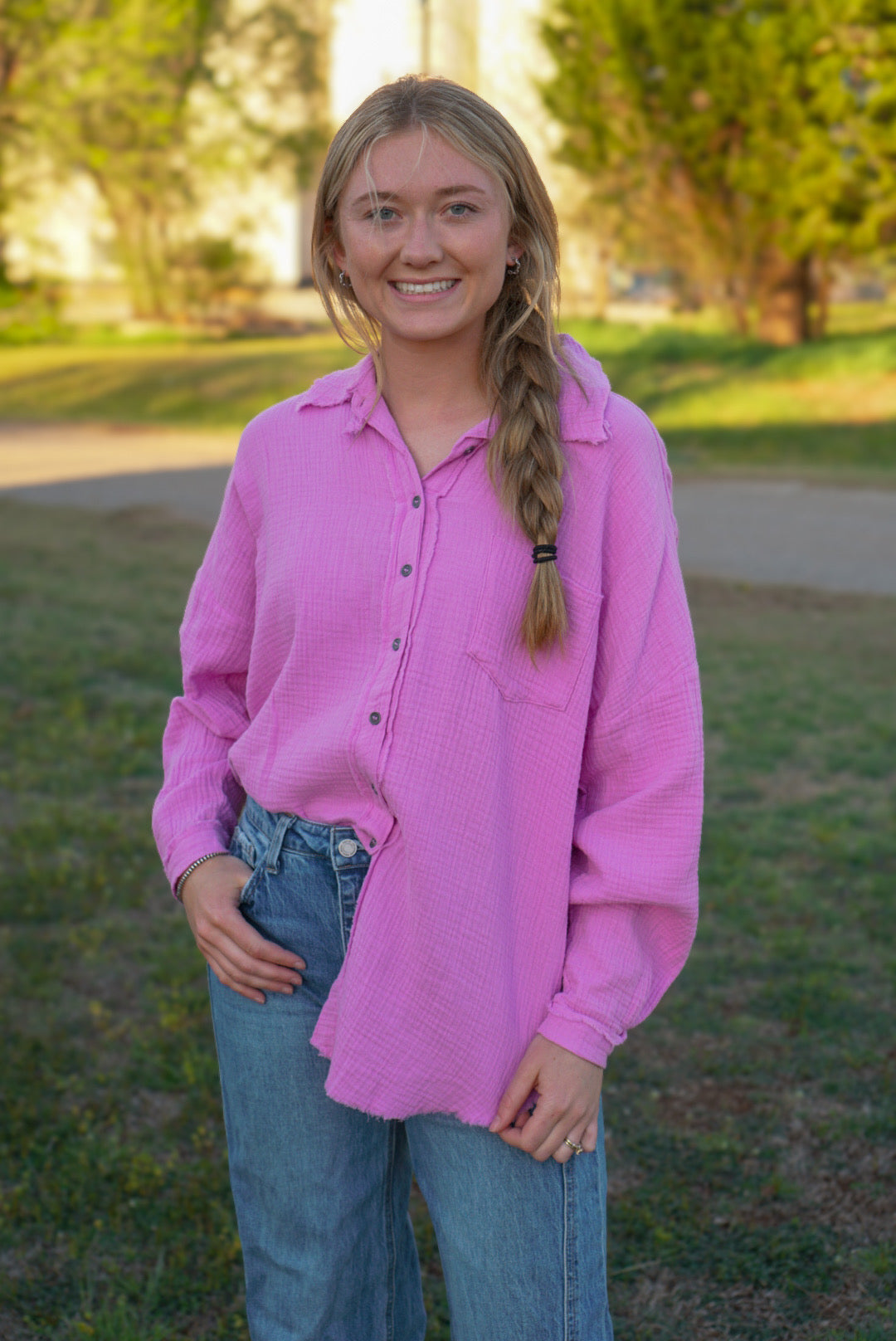 Mauve - Button Down Linen Top