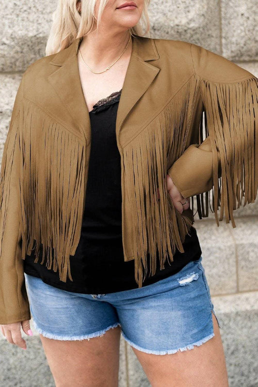 Fringed open jacket for plus sizes