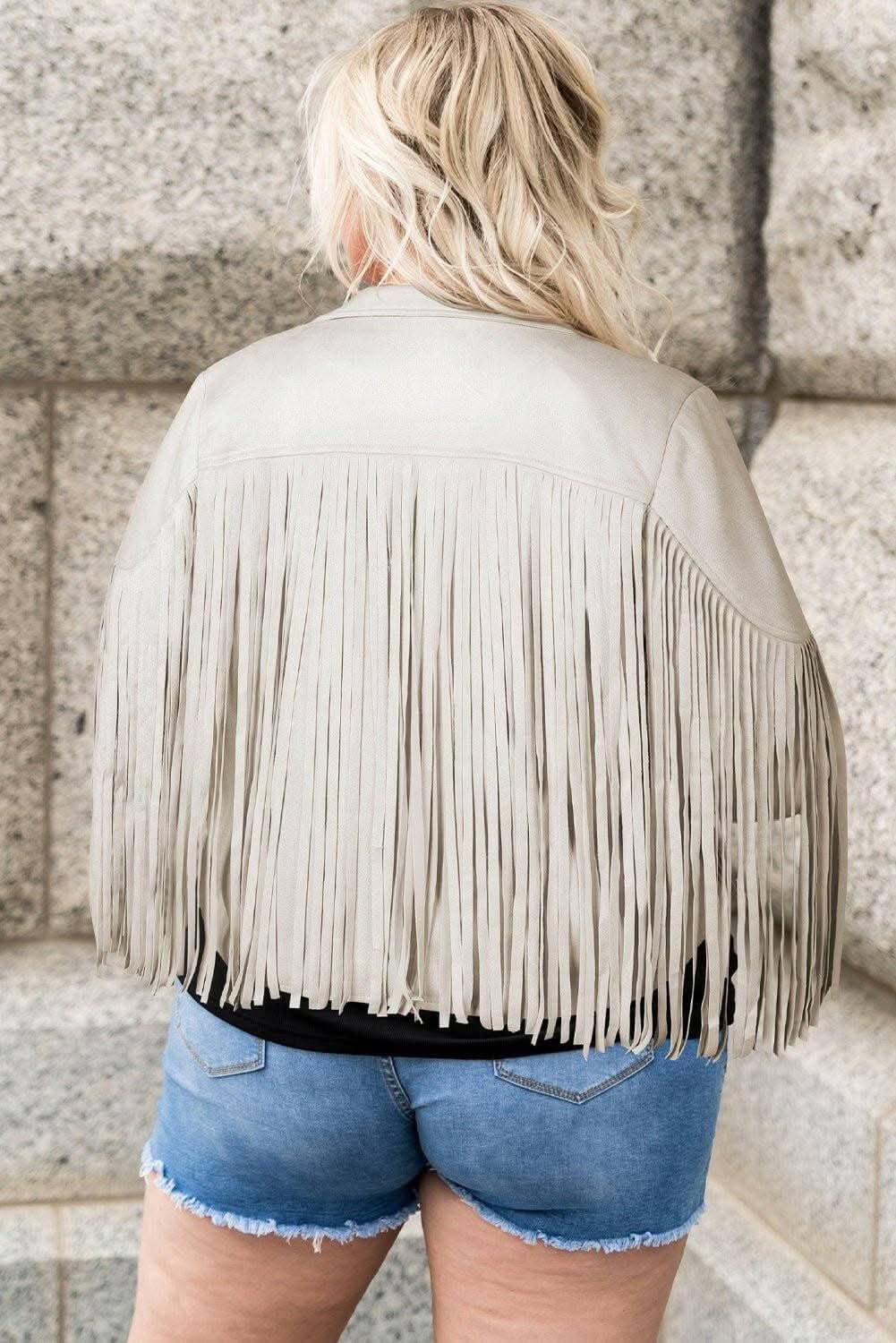 Fringed open jacket for plus sizes