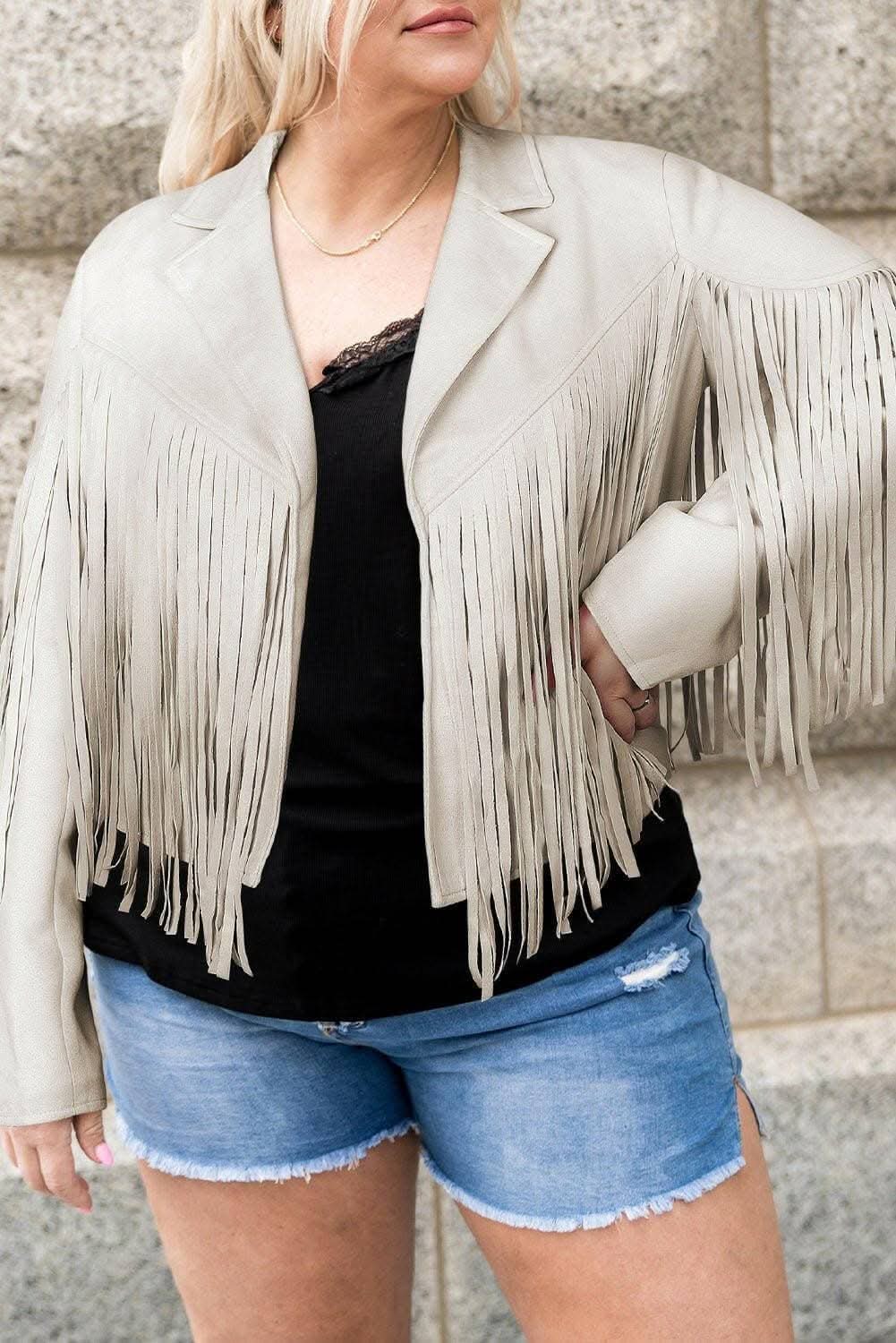 Fringed open jacket for plus sizes