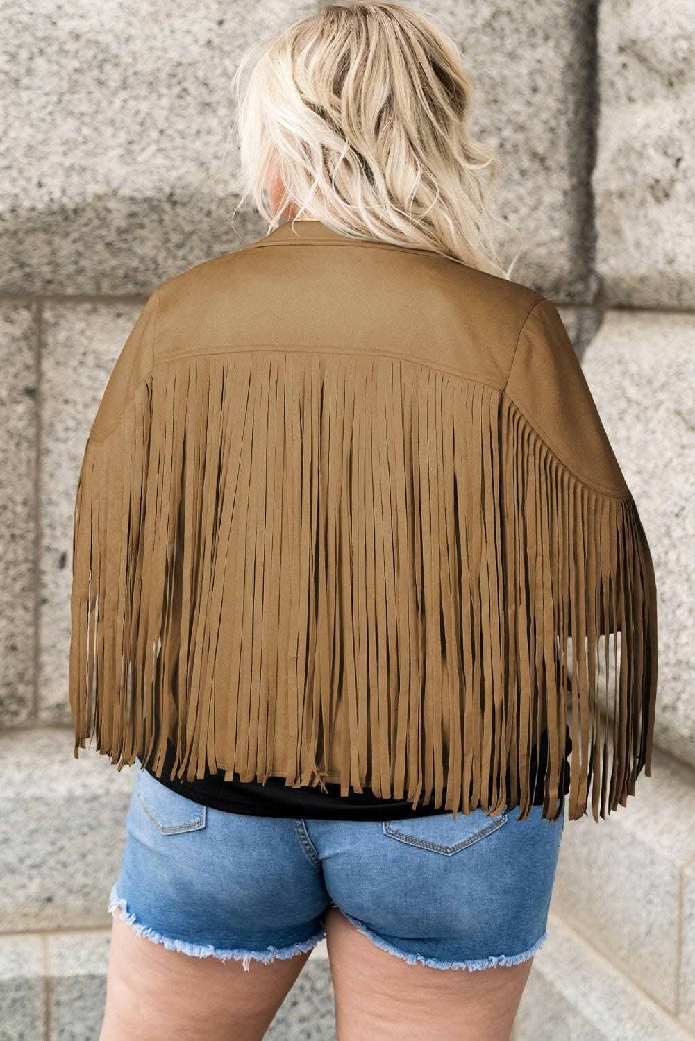 Fringed open jacket for plus sizes