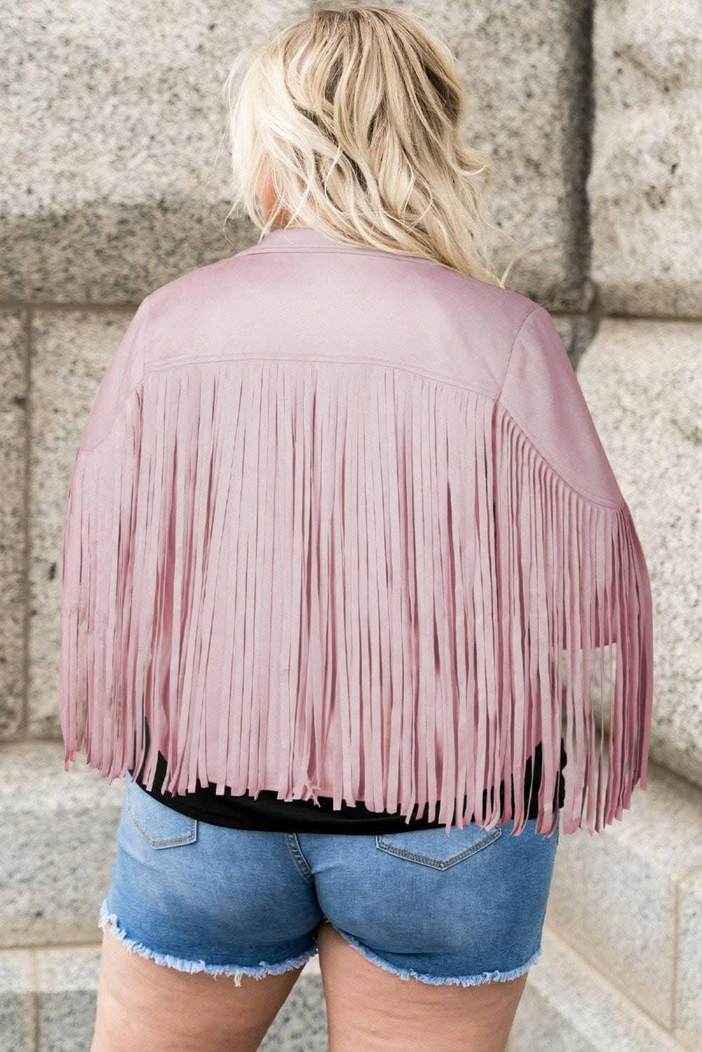Fringed open jacket for plus sizes