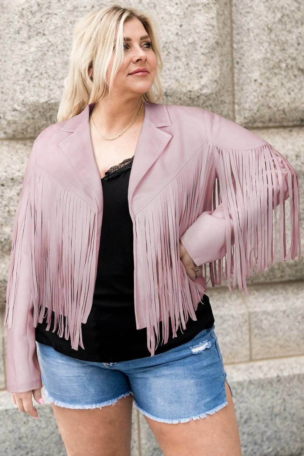 Fringed open jacket for plus sizes