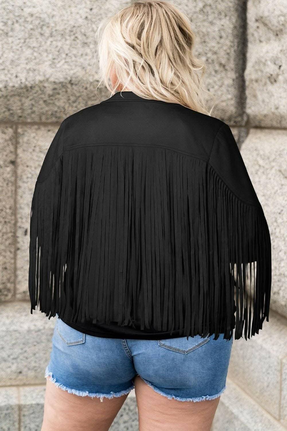 Fringed open jacket for plus sizes