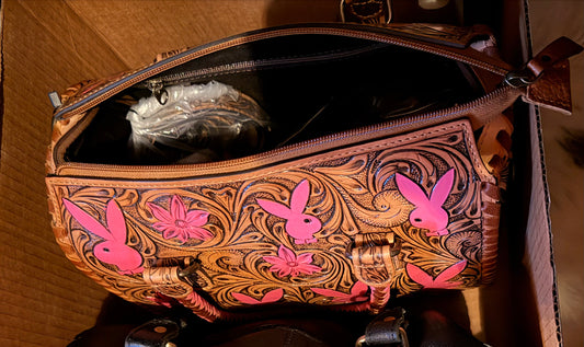 Pink Tooled Leather Speedy Bag | Western Floral Bunny Handbag