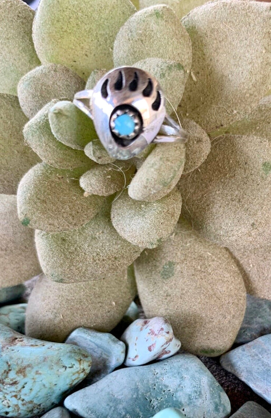 Zuni Sterling Silver Turquoise Bear Paw Ring