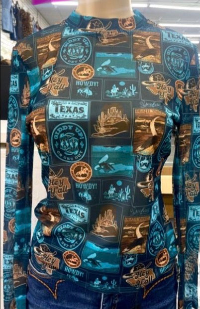 Lucky and Blessed Mesh Top Blue Collage