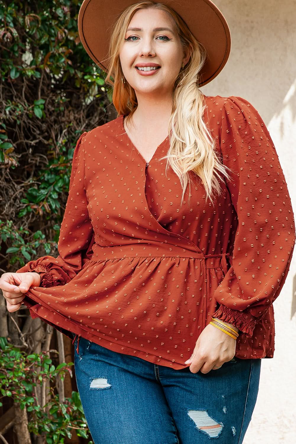 Gold Flame Plus Size Wrap Blouse
