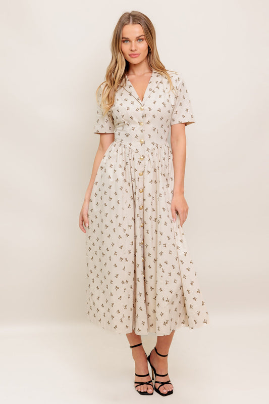 CANDY KISS BEIGE WOVEN MIDI DRESS