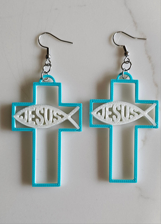 3D Print Christian Cross Faith Earrings Made in America