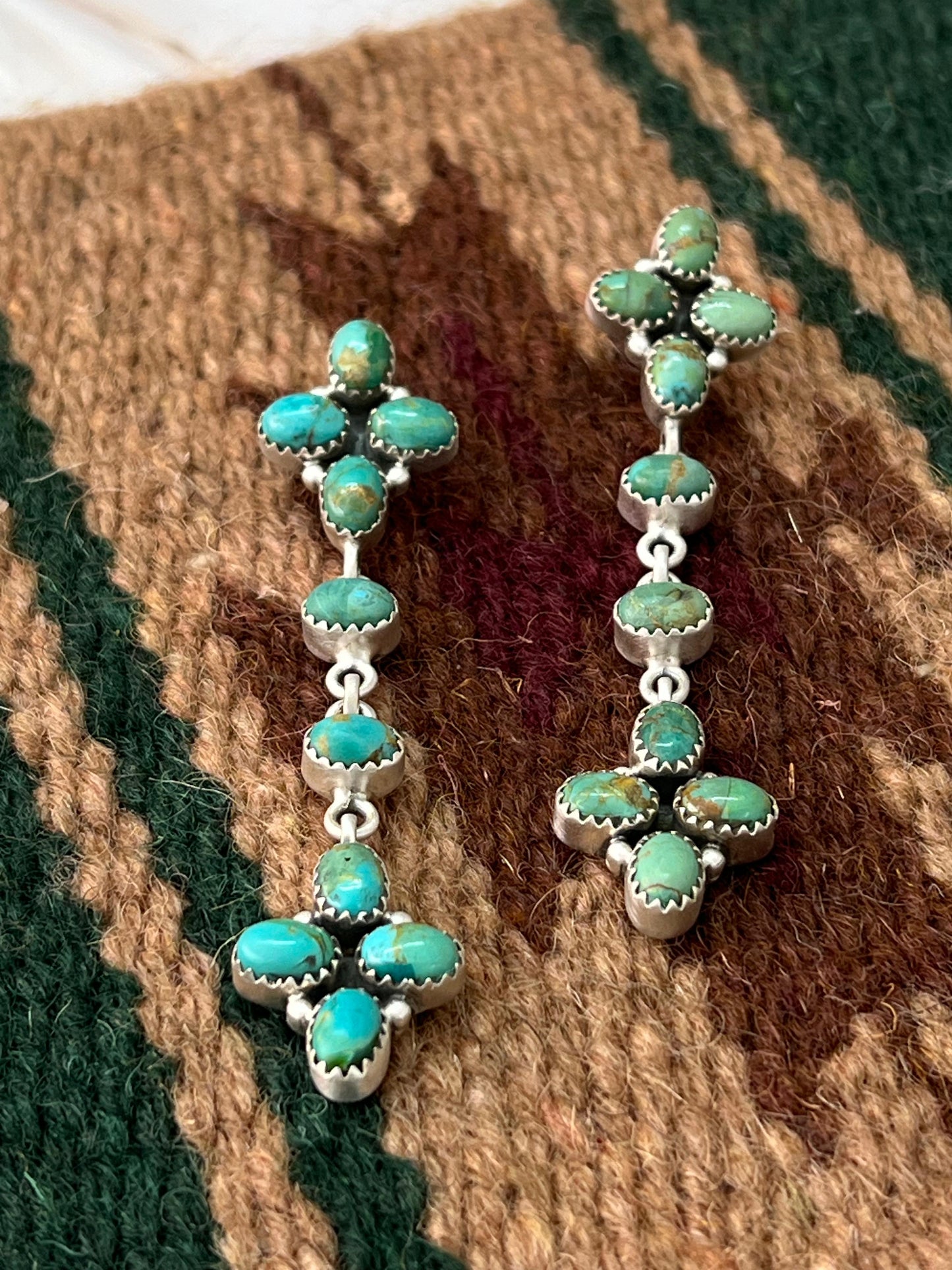 Handmade Sterling Silver Kingman Turquoise Post Dangle Earrings with Signed Nizhoni