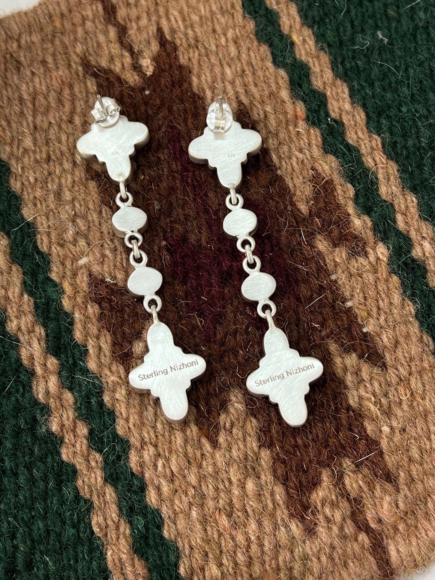 Handmade Sterling Silver Kingman Turquoise Post Dangle Earrings with Signed Nizhoni