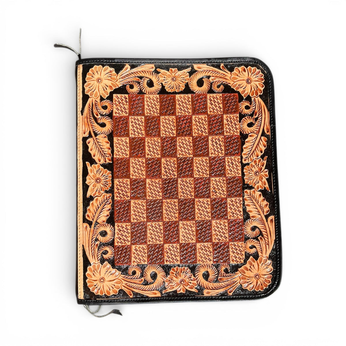 CHECKER TOOLED LEATHER ZIPPER PLANNER