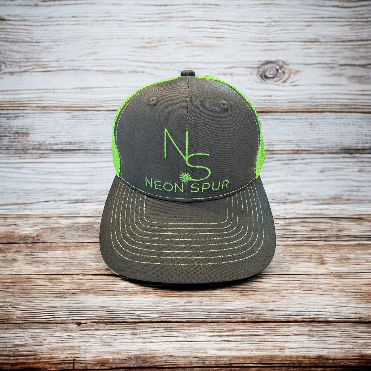 Neon Spur Emblem Lime and Gray Trucker Hat