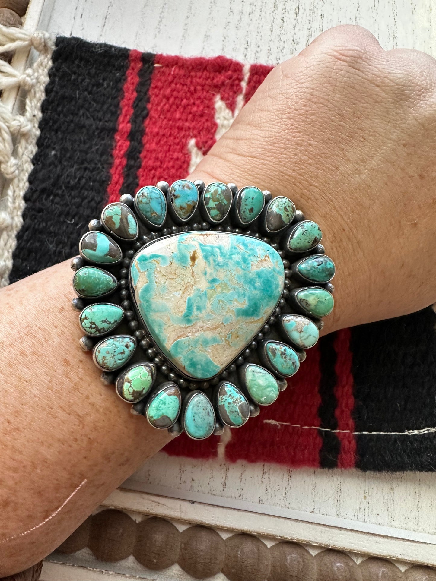 Handcrafted Sterling Silver & Turquoise Cuff Bracelet By B Yellowhorse /