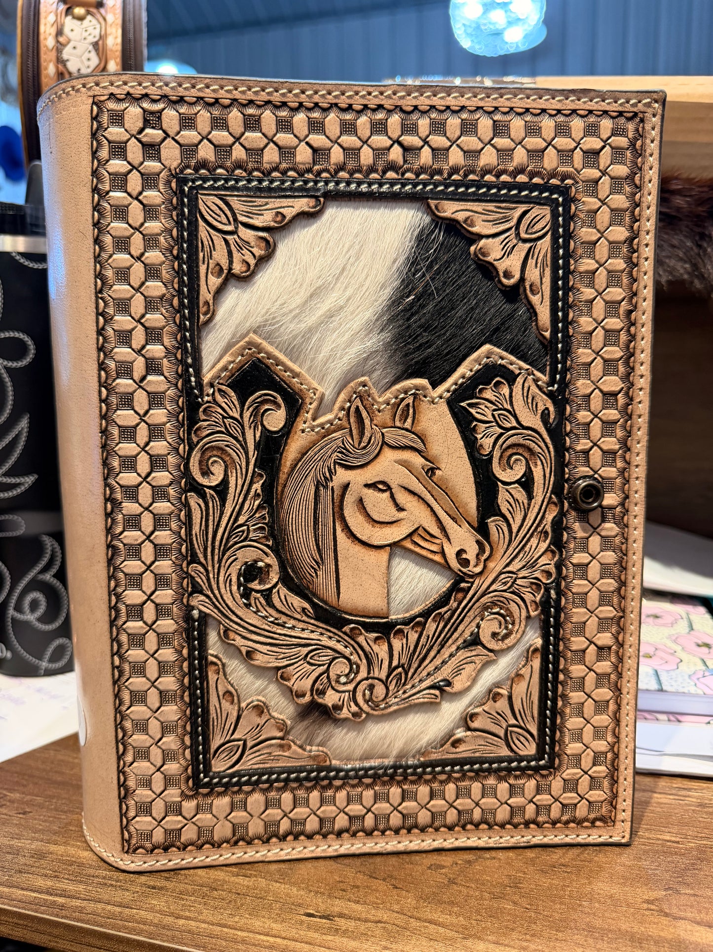 Genuine Leather Hand Tooled Bible Cover (horse)