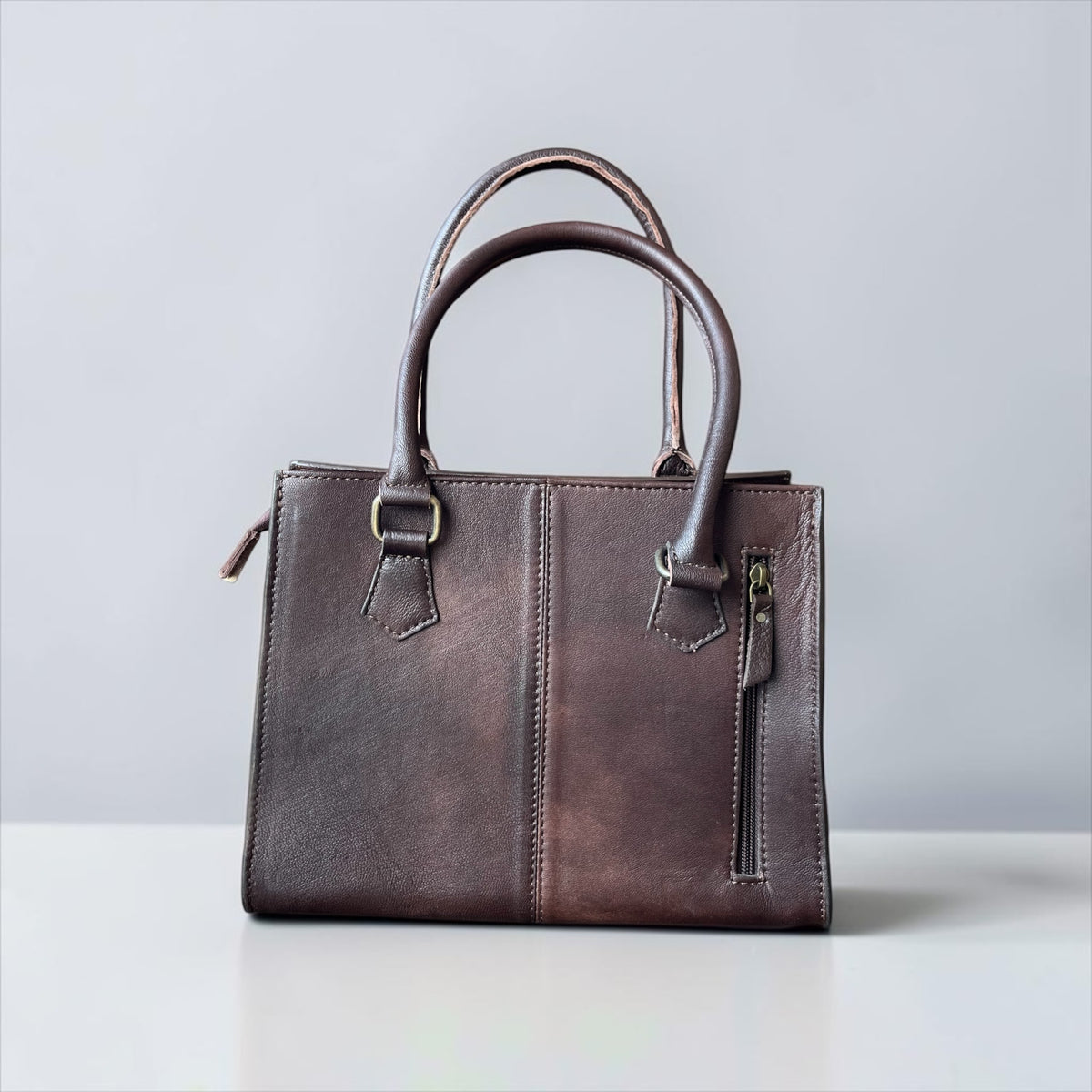 BROWN TOOLED LEATHER BUCKLE CROSSBODY BAG
