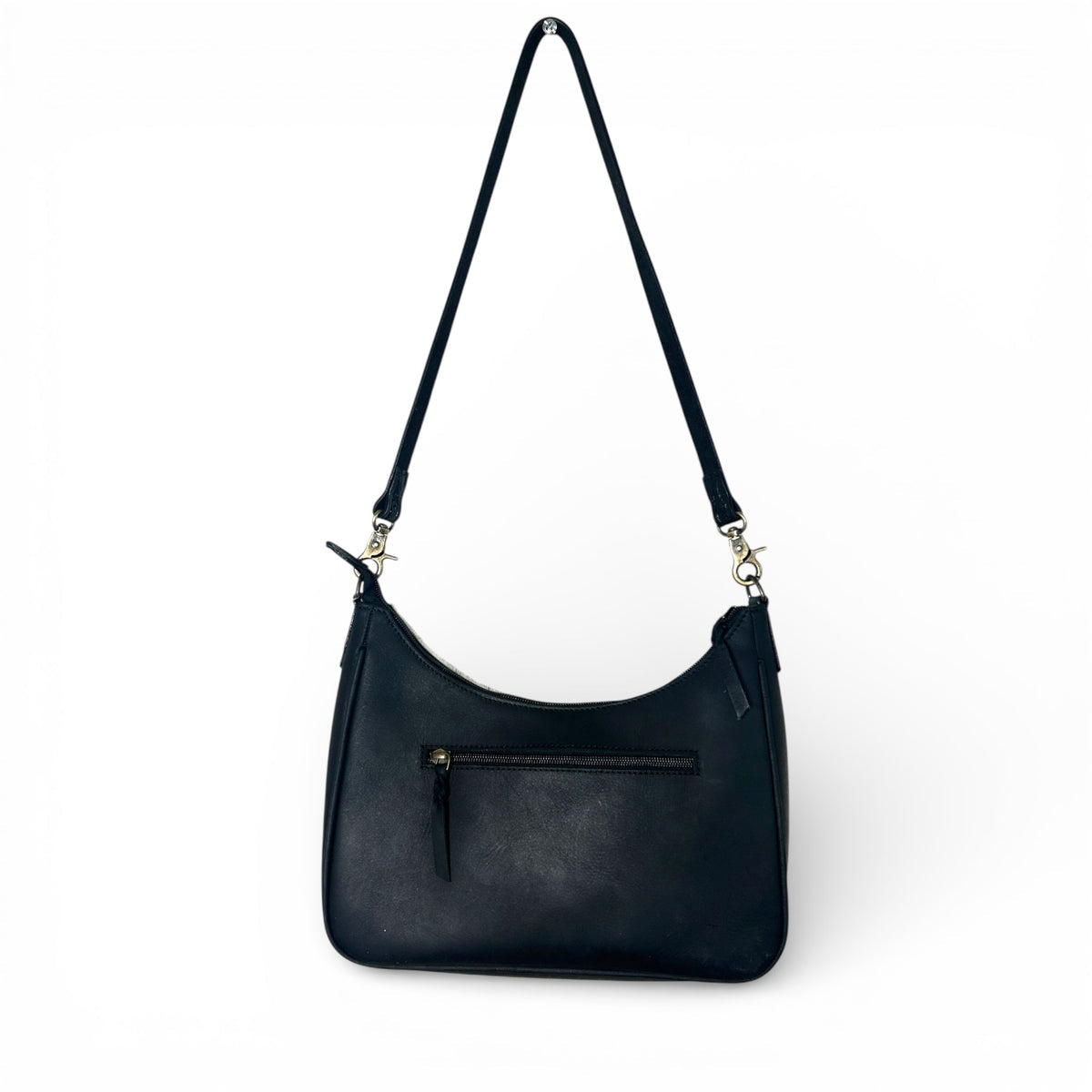 BLACK LEATHER & COWHIDE SHOULDER BAG