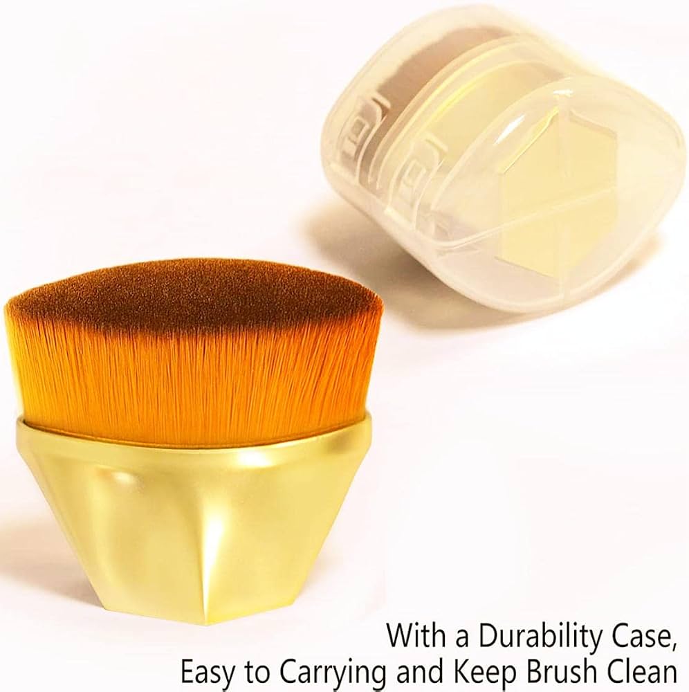 Flat Top Flawless Foundation Brush, Kabuki Blending Makeup Brush for Powder with Travel Case, Flat Top Petal Shaped Base Makeup Brush