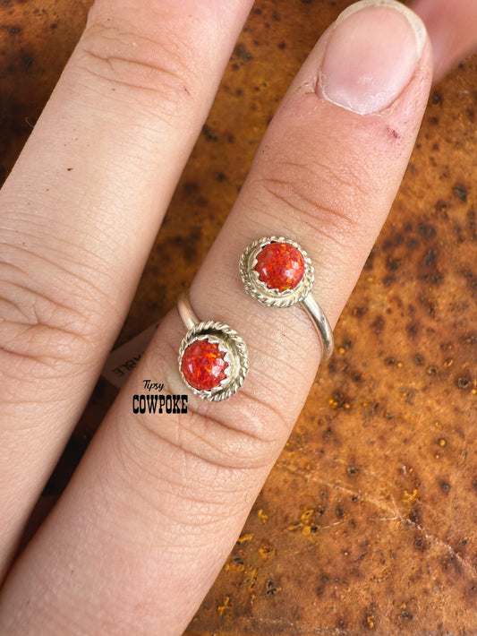 Double Daisy Red Opal Adjustable Ring