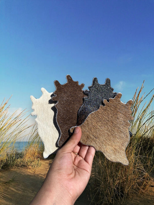 Cowshape Coasters Natural Cowhide - 4 Pc Set
