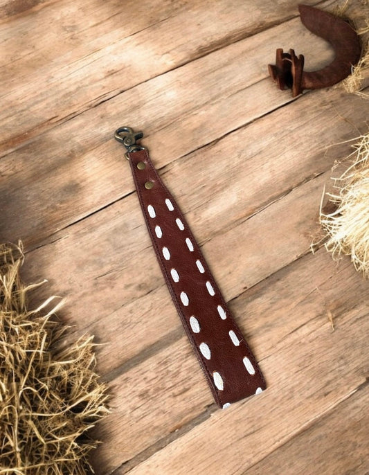 Brown Large Tooled Keychain