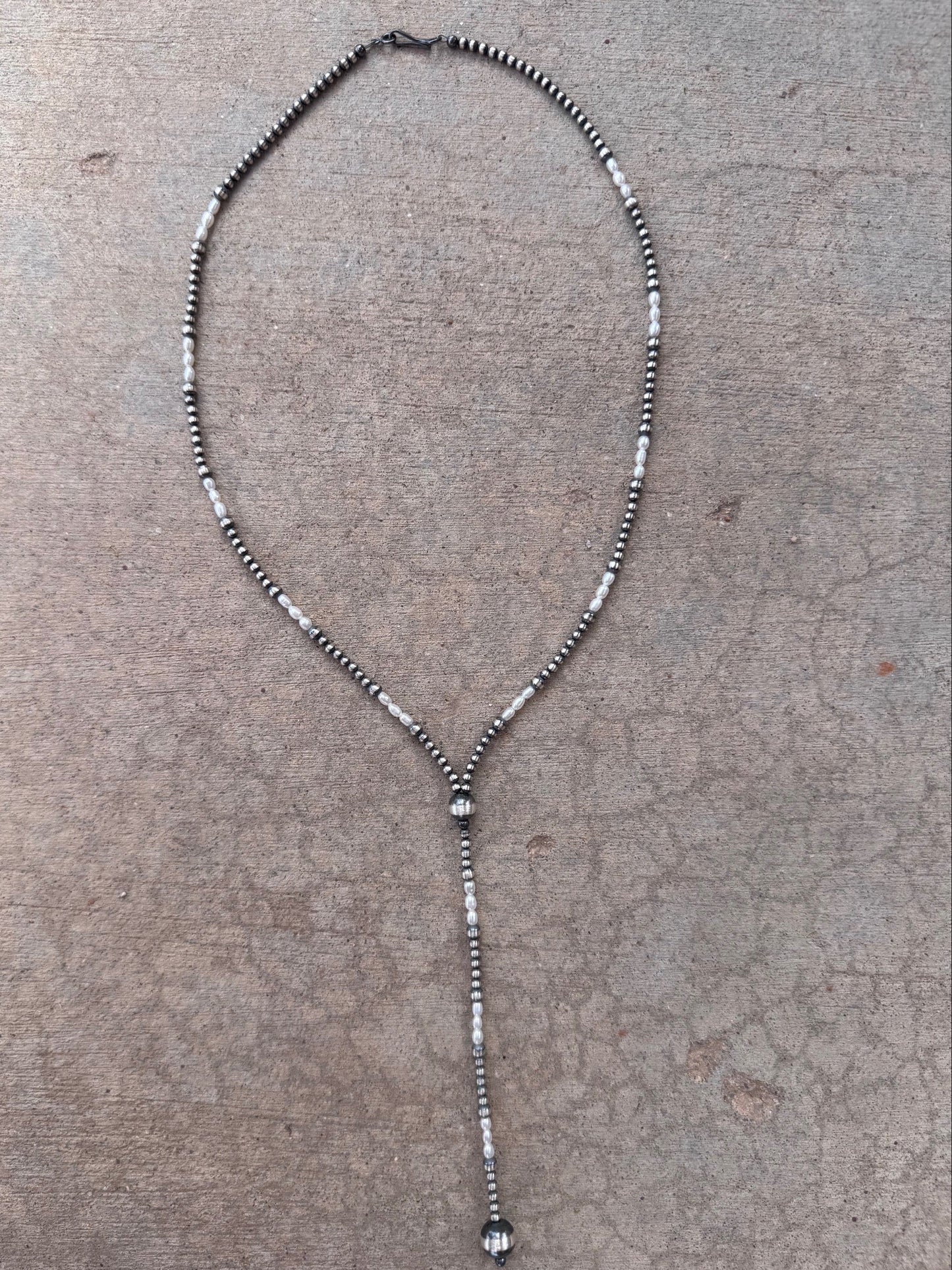 Handcrafted Freshwater Pearl & Sterling Silver Pearl 3-10mm Beaded Lariat Necklace 20"