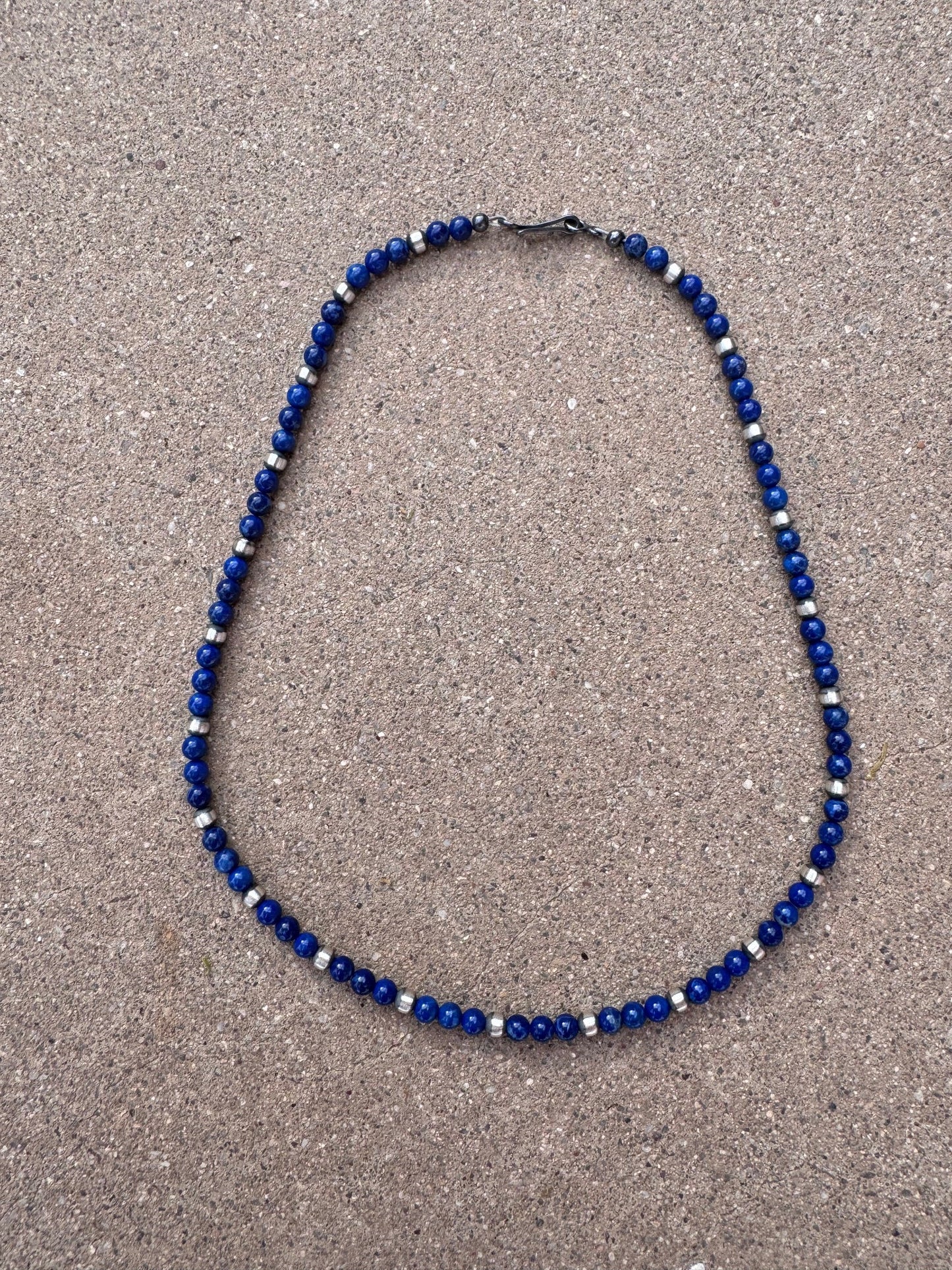 Handcrafted Lapis & Sterling Silver Pearl 4mm Beaded Necklace