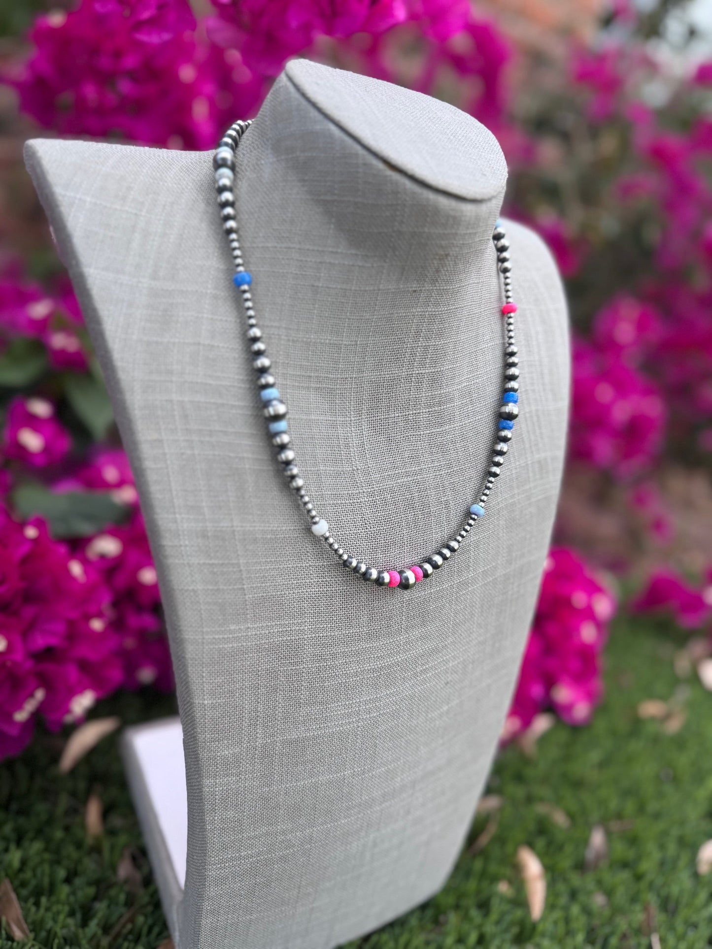 Handcrafted Fire Opal Collection & Sterling Silver Pearl 3-8mm Beaded Necklace 20"