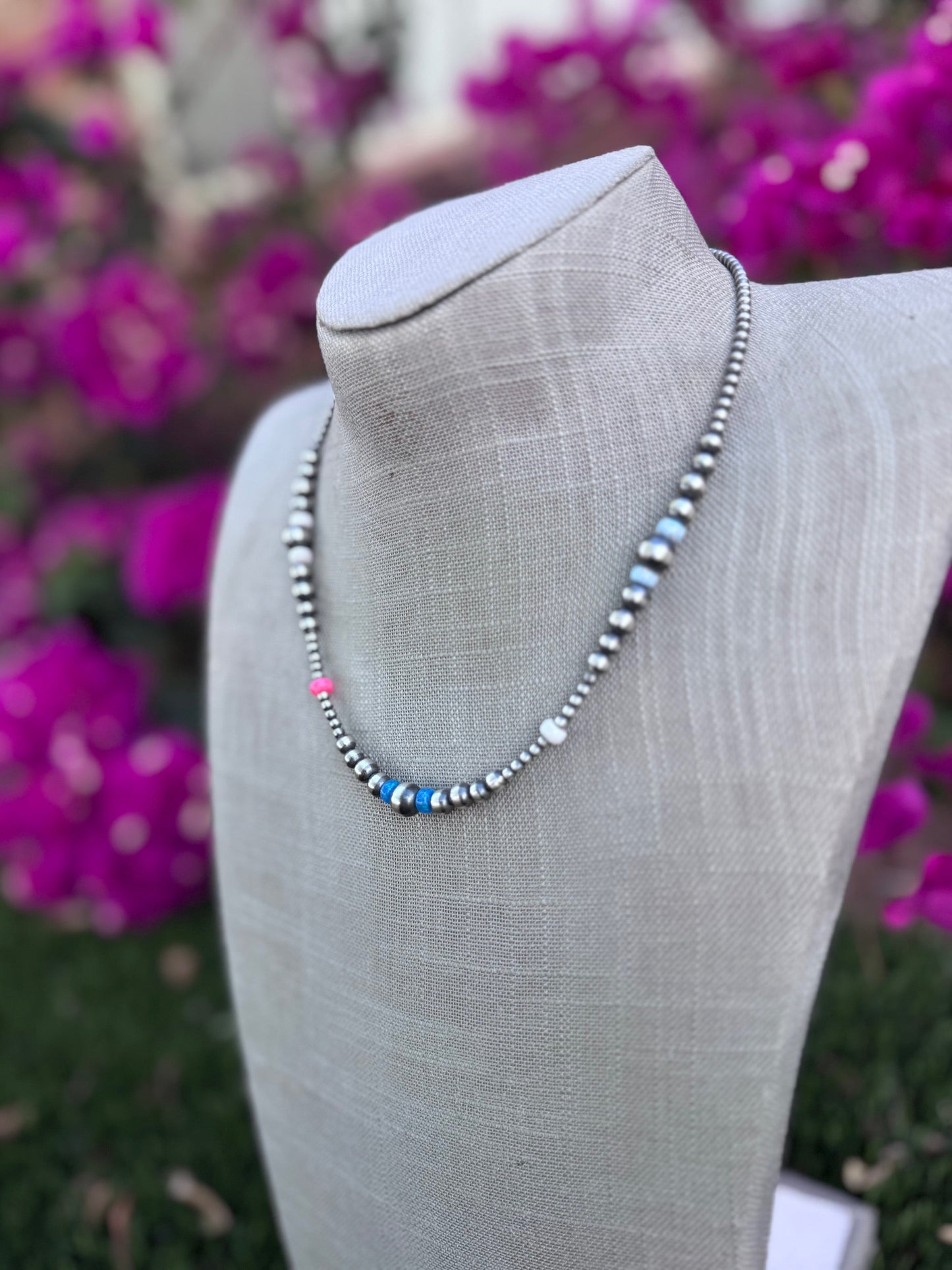Handcrafted Fire Opal Collection & Sterling Silver Pearl 3-8mm Beaded Necklace 18"