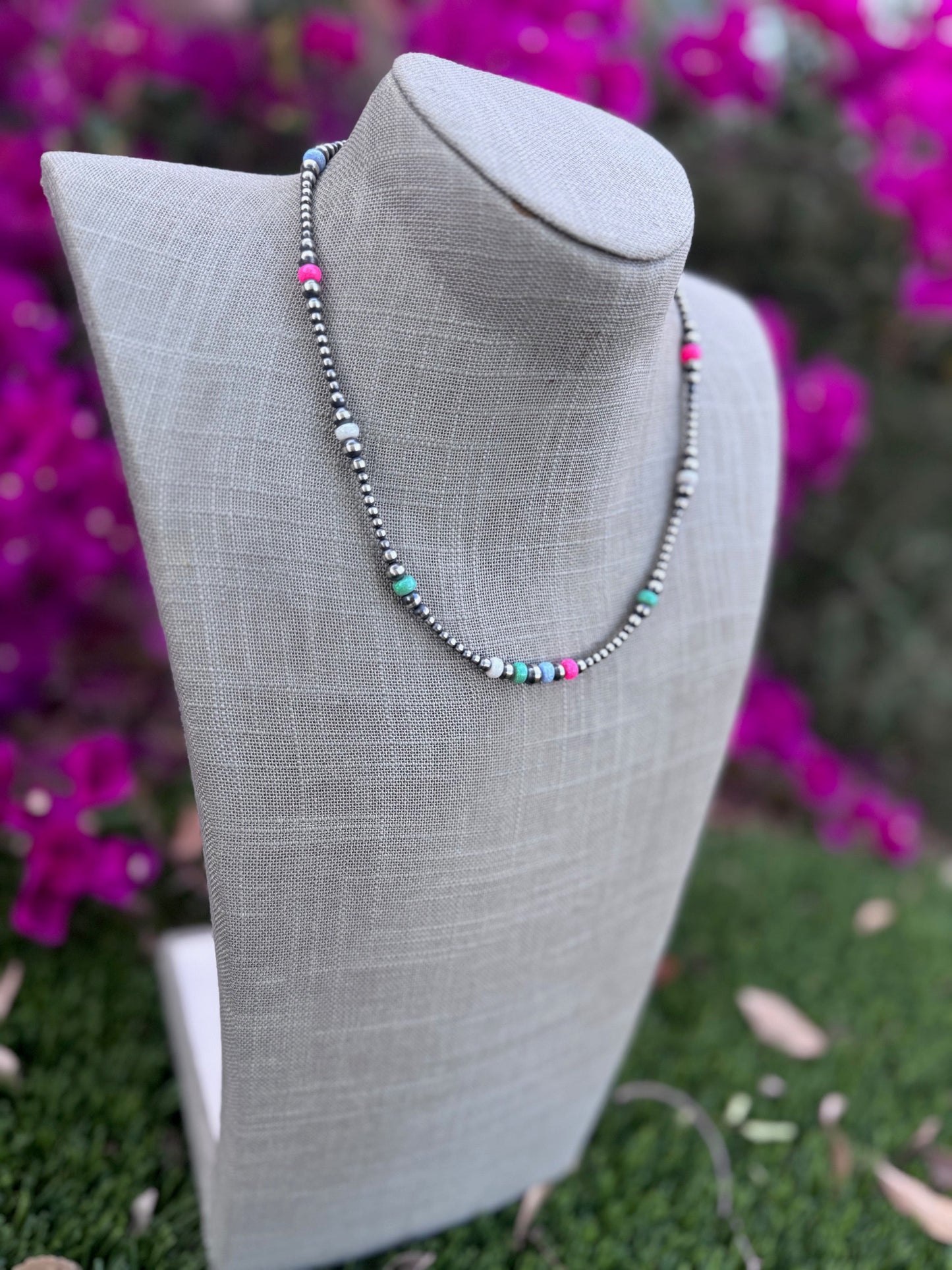 Handcrafted Fire Opal Collection & Sterling Silver Pearl 3-6mm Beaded Necklace 18"