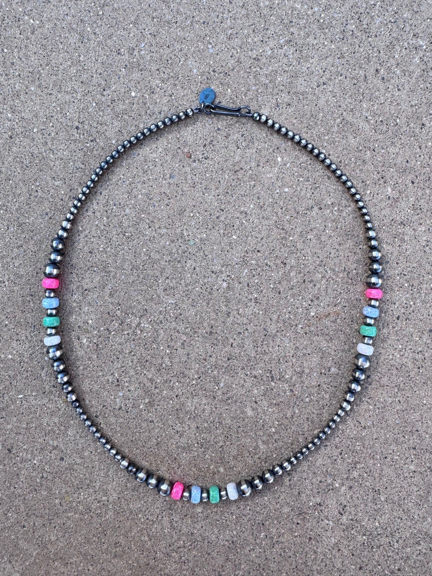 Handcrafted Fire Opal Collection & Sterling Silver Pearl 3-6mm Beaded Necklace 16"