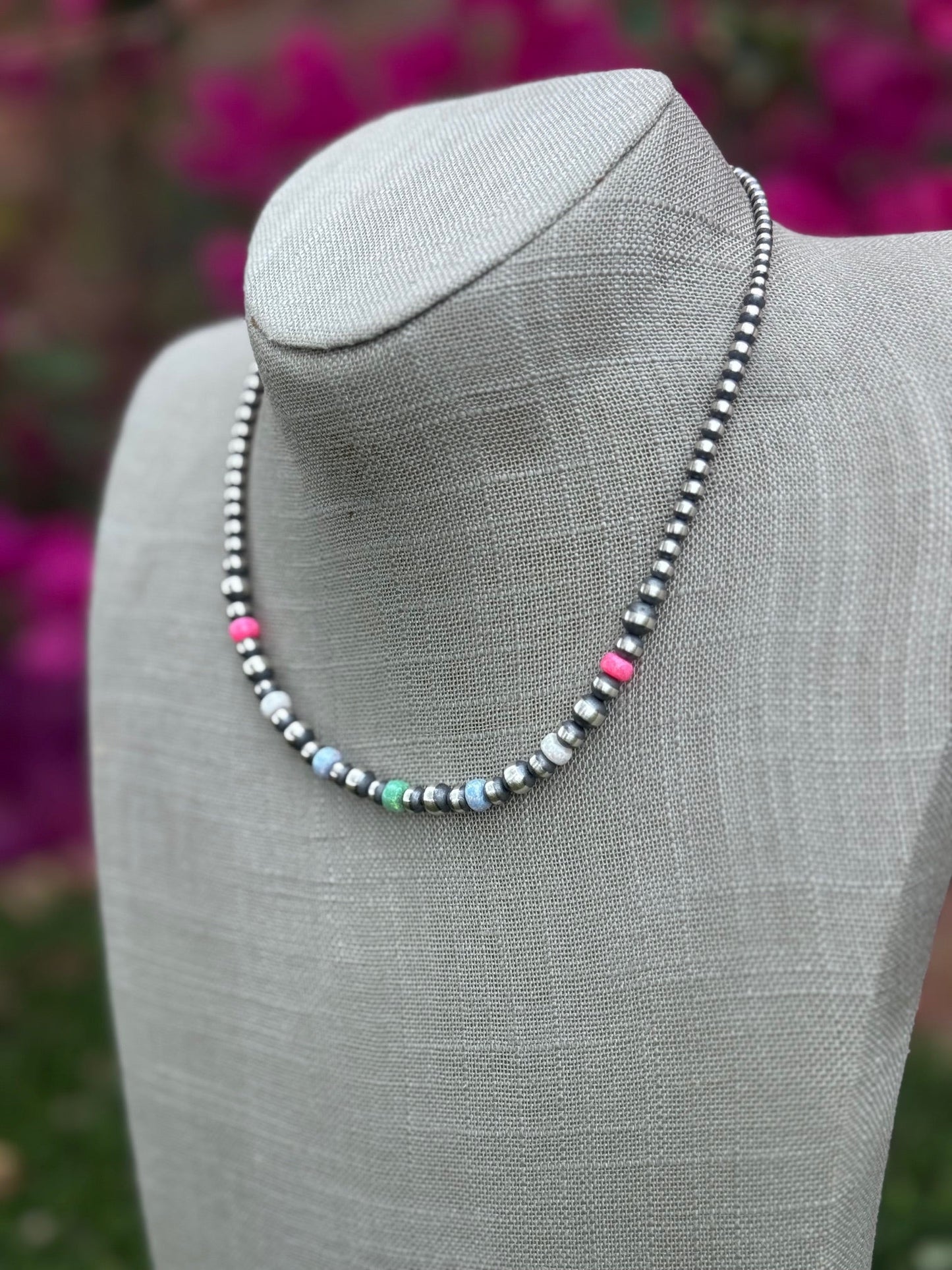 Handcrafted Fire Opal Collection & Sterling Silver Pearl Beaded 3-6mm Necklace 16"