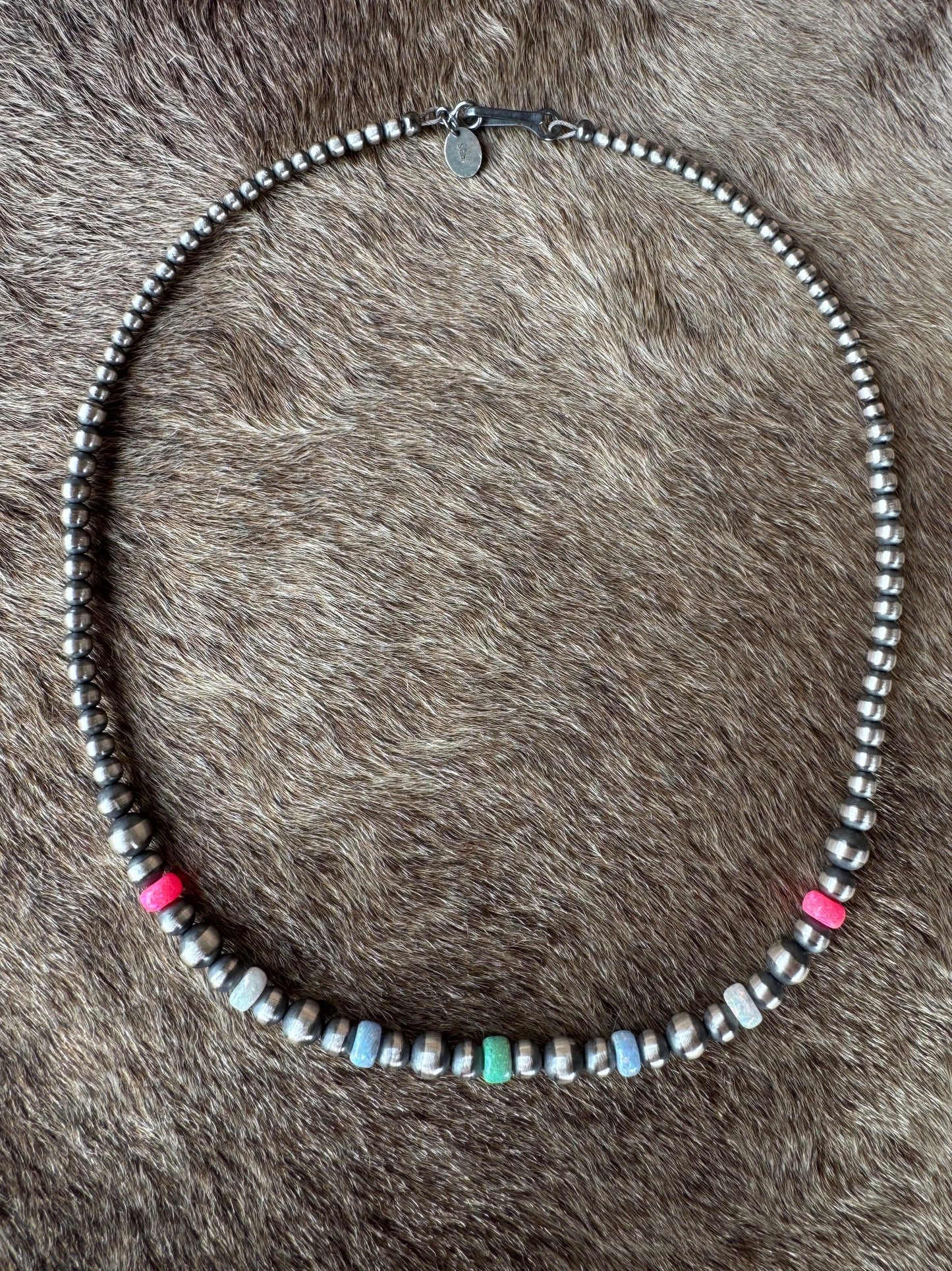 Handcrafted Fire Opal Collection & Sterling Silver Pearl Beaded 3-6mm Necklace 16"
