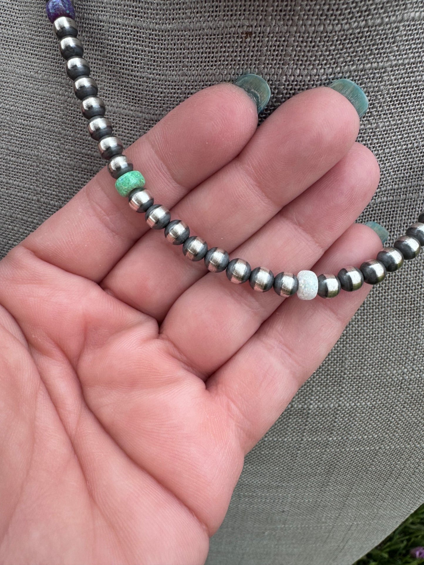 Handcrafted Fire Opal Collection & Sterling Silver Pearl Beaded 5mm Necklace 16"