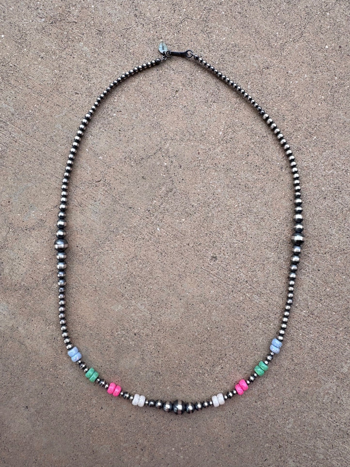 Handcrafted Fire Opal Collection & Sterling Silver Pearl Beaded 3-8mm Necklace 22"