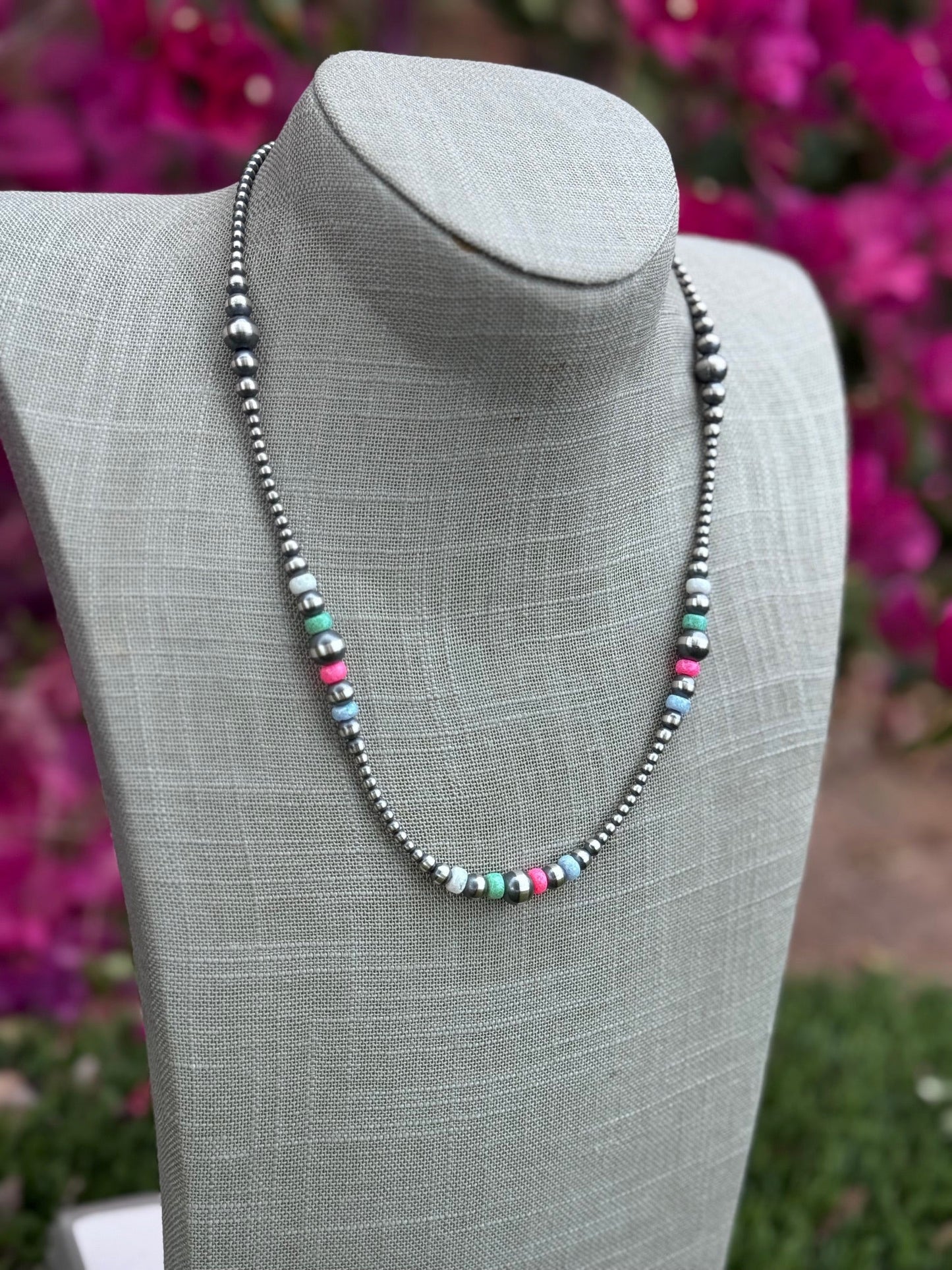 Handcrafted Fire Opal Collection & Sterling Silver Pearl Beaded 3-8mm Necklace 20"