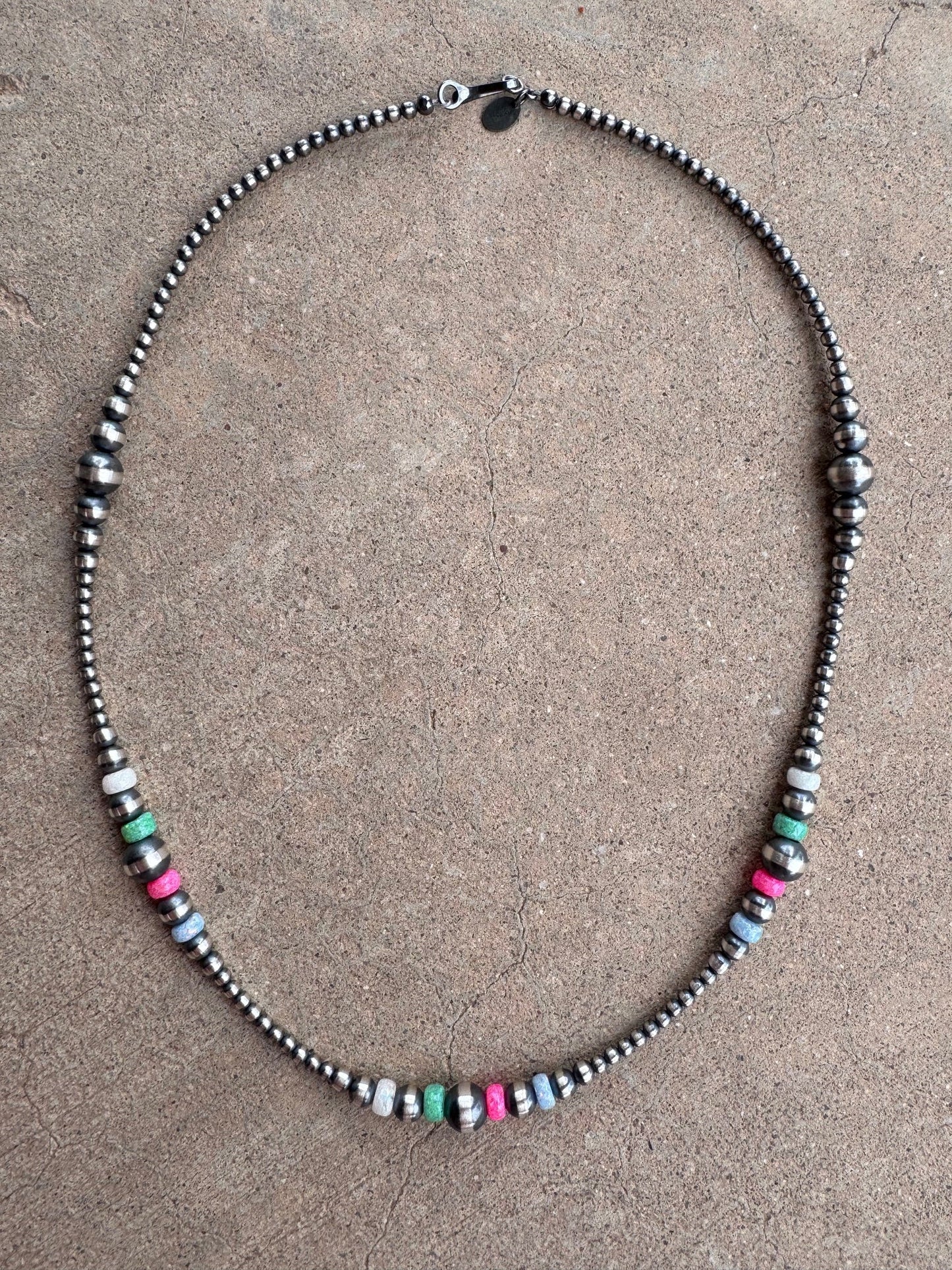 Handcrafted Fire Opal Collection & Sterling Silver Pearl Beaded 3-8mm Necklace 20"
