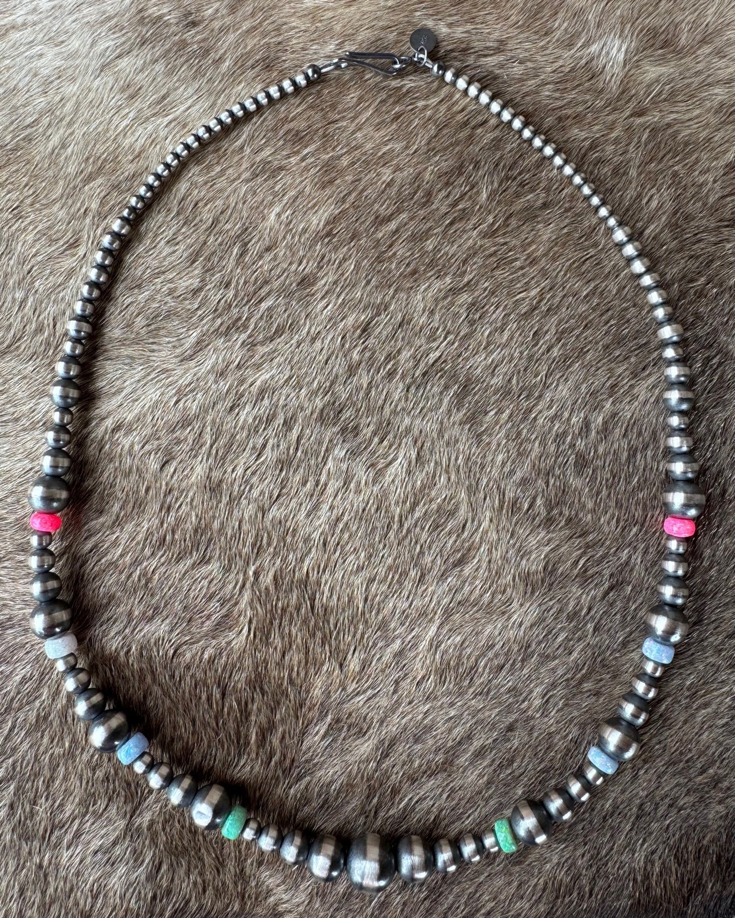 Handcrafted Fire Opal Collection & Sterling Silver Pearl Beaded 3-10mm Necklace 18"