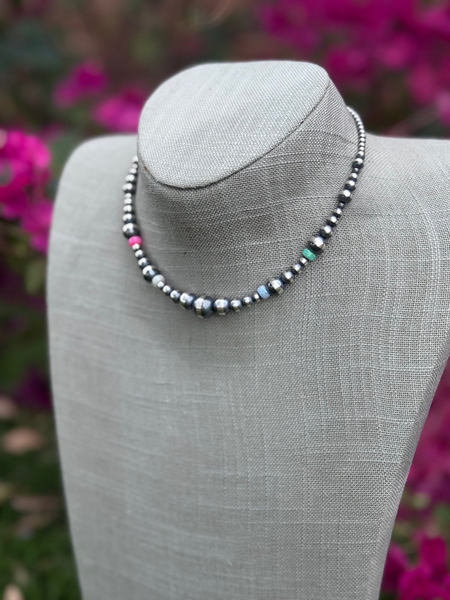 Handcrafted Fire Opal Collection & Sterling Silver Pearl Beaded 3-10mm Necklace 14"