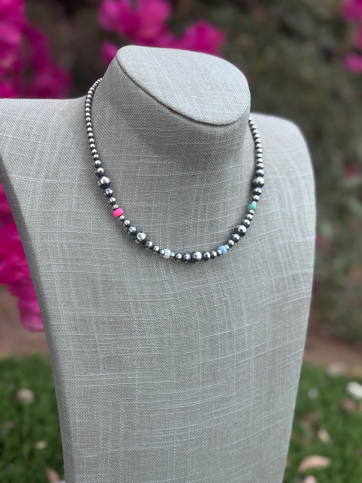 Handcrafted Fire Opal Collection & Sterling Silver Pearl Beaded 3-8mm Necklace 16"