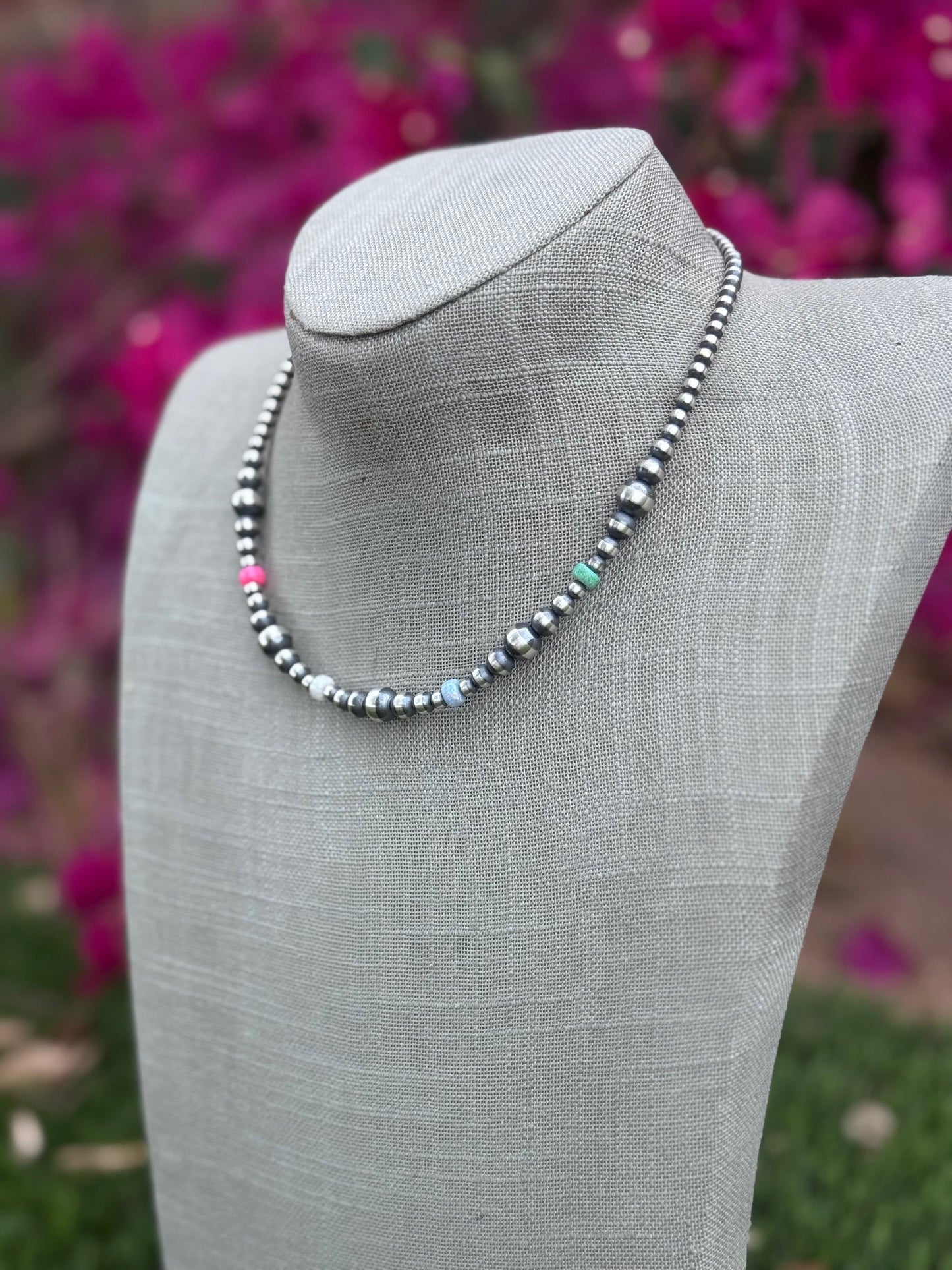 Handcrafted Fire Opal Collection & Sterling Silver Pearl Beaded 3-8mm Necklace 16"